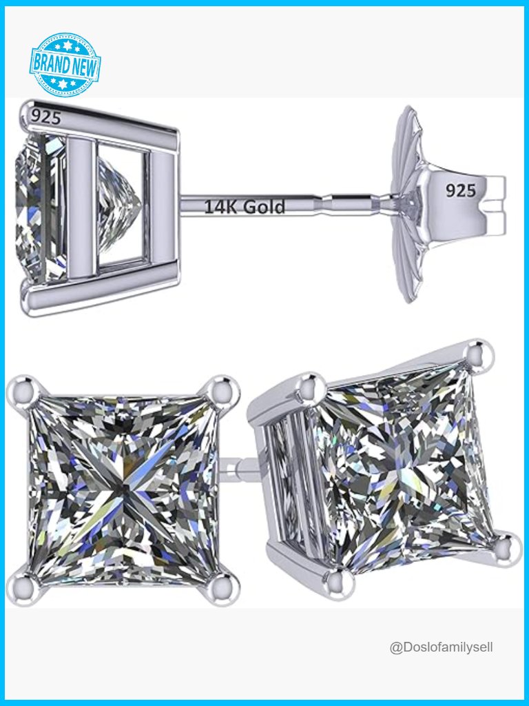 Princess Cut Cz Stud Earrings 14k Gold Posts Sterling Silver Hypoallergenic